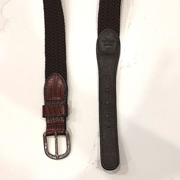 Men's Full Grain Leather Brown Woven Belt Size 40 - Picture 4 of 11